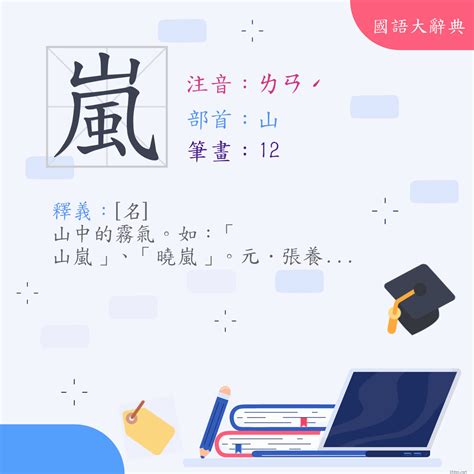 嵐意思|字:嵐 (注音:ㄌㄢˊ,部首:山) 